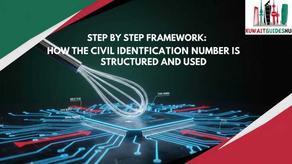 Professional thumbnail for step-by-step Civil ID number framework, incorporating Kuwait flag colors